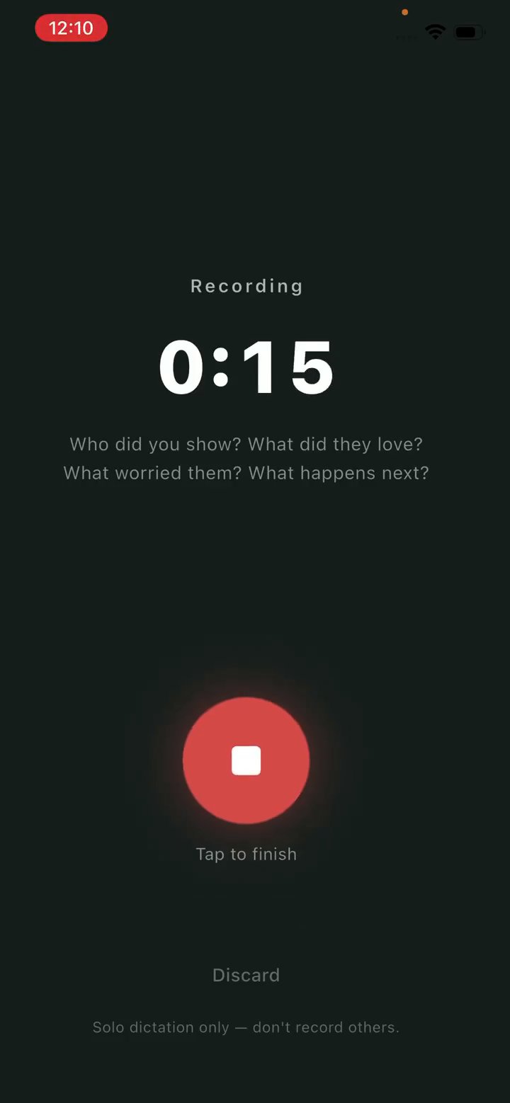 ShowingIQ recording screen: a 30-second voice note after a showing